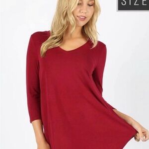 Zenana Outfitters Red 3/4 Sleeve Oversized Tunic